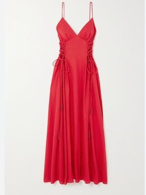 Farm Rio Red Spaghetti-Strap Maxi Dress with Side Lace-Up